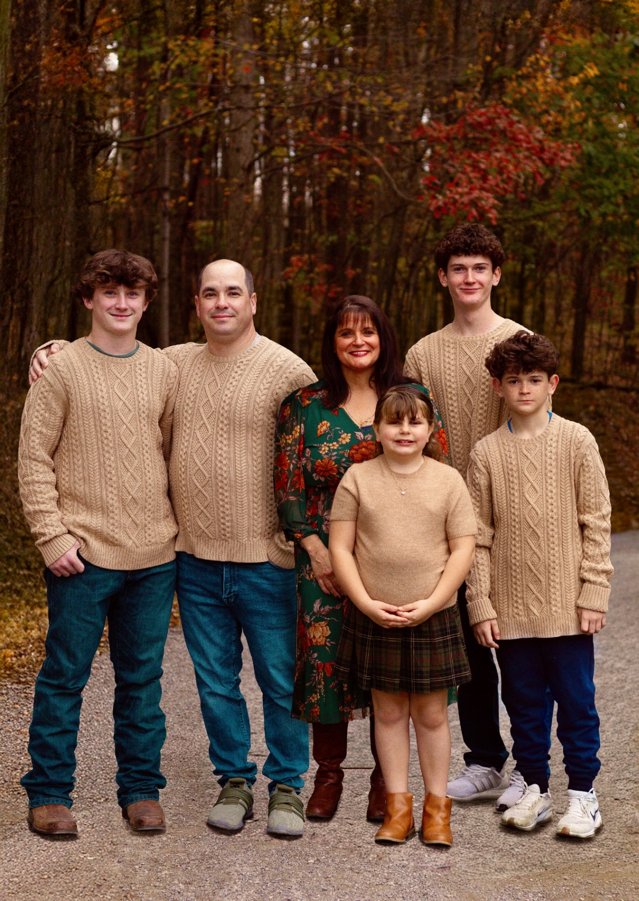 The whole company, gathered in their autumn finery