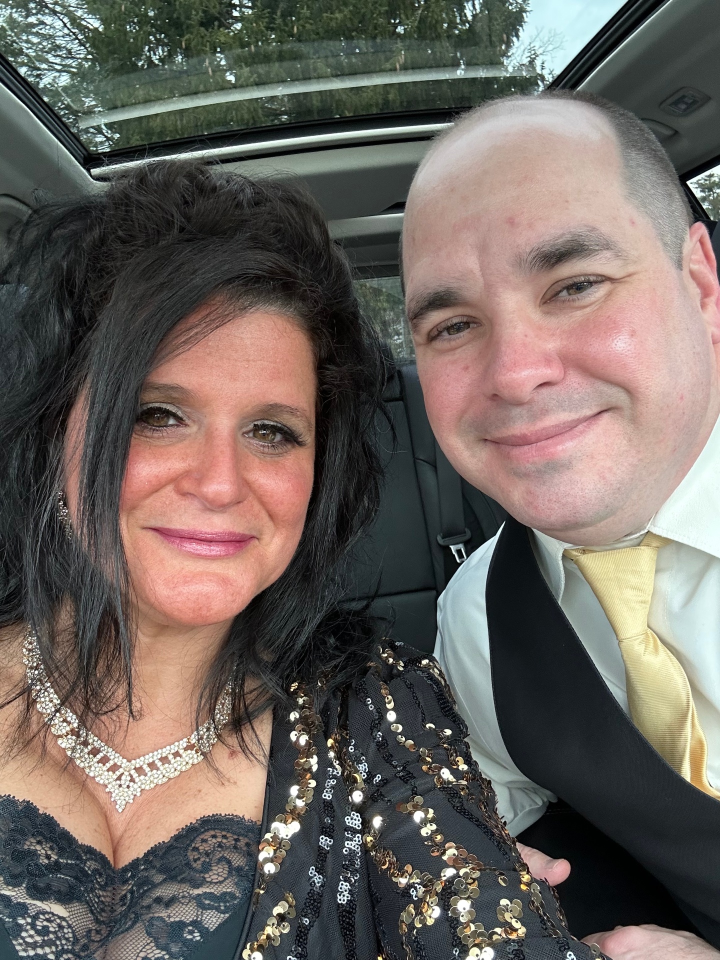 On our way to a gala — sequins & silk in the carriage